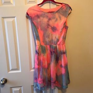 Tie dye blue and pink dress with open back